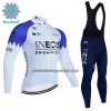 Set Fietsshirt Lange Mouw + Lange Koersbroek 2023 INEOS Grenadiers Winter Thermal Fleece Wit Blauw